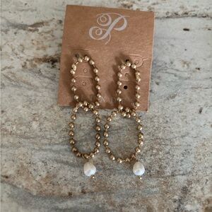 Plunder Gold Beaded Earrings with Pearl Accent
